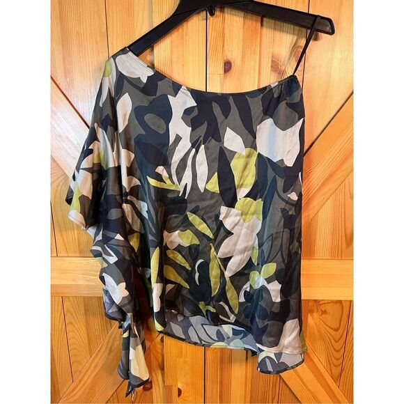 Chico's Black Label Silk One Shoulder Ruffle Top Size 1 Med nwt (2035) - Picture 3 of 9